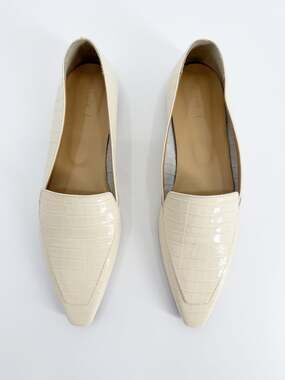 Aeyde Leather Loafers Cream Croc Embossed Slippers Flats Size 40.5 EU 10.5